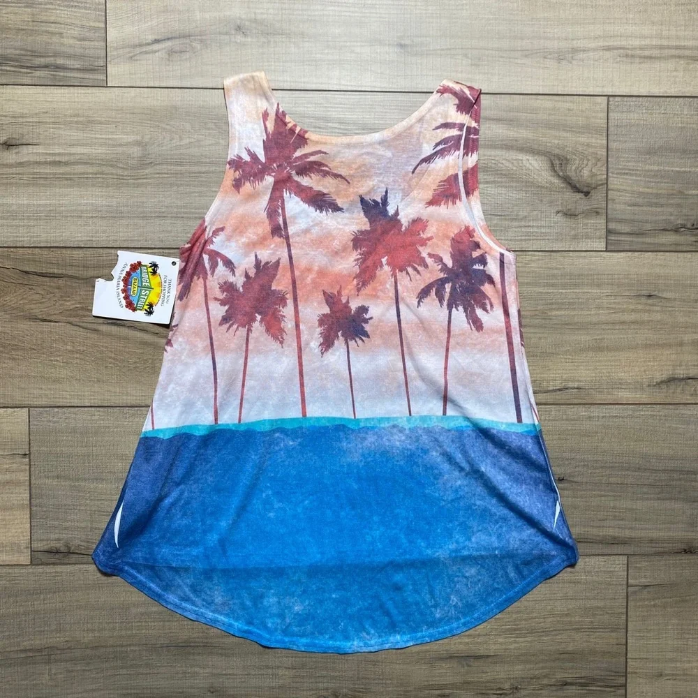 Blue 84 Womens Ana Maria Island Palm Trees Tank Top‎ Size Small High Low Hem